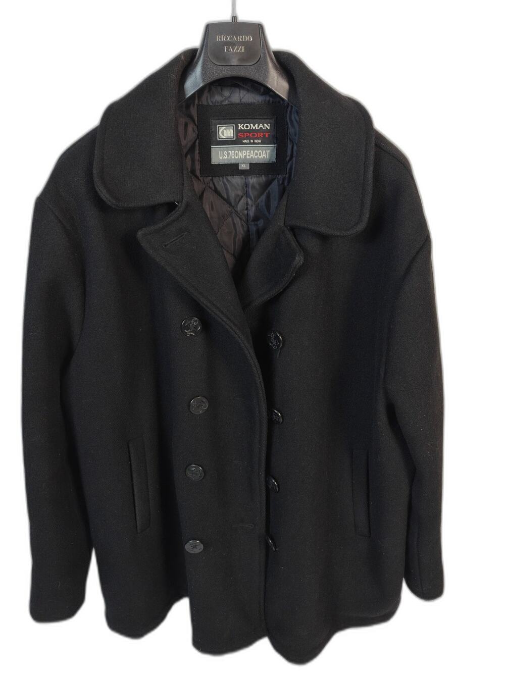 Koman Sport U.S. 760N Men's Black Wool Blend Peacoat Jacket XL Double Breasted